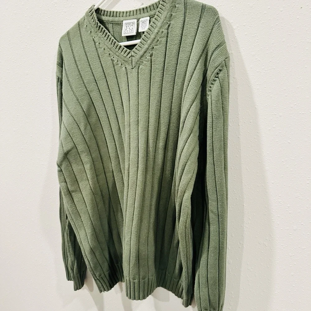 Vintage 90s Green Field Gear Men's  V-Neck Ribbed Sweater 3XL Layering Preppy - Picture 8 of 13